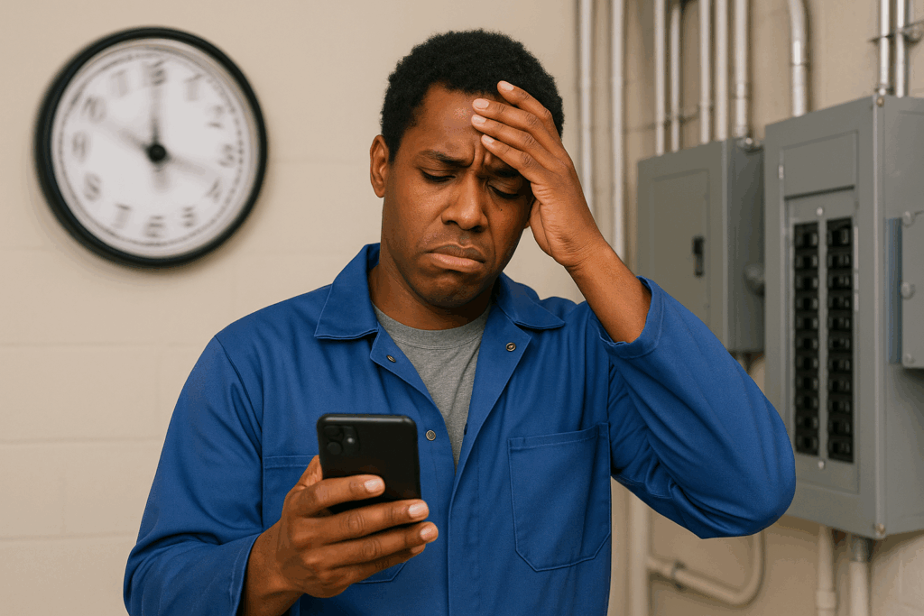 Field engineer waiting for mobile app to sync